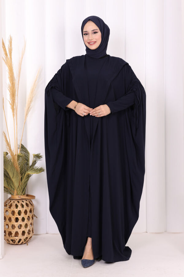 Kapüşonlu Abaya ve  Elbise İkili Takım 70013 Lacivert - 2