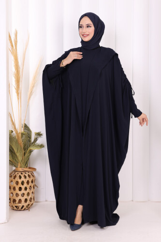 Kapüşonlu Abaya ve  Elbise İkili Takım 70013 Lacivert - 3