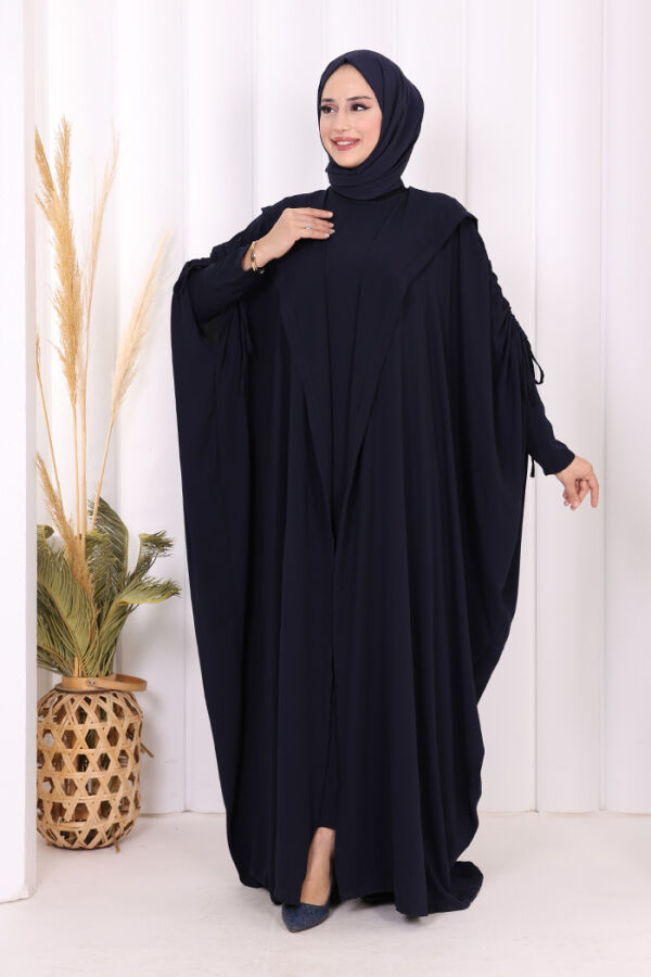 Kapüşonlu Abaya ve  Elbise İkili Takım 70013 Lacivert - 3