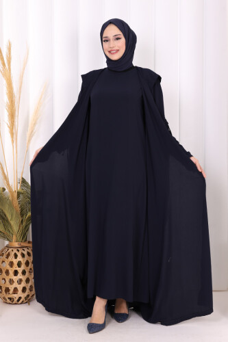 Kapüşonlu Abaya ve  Elbise İkili Takım 70013 Lacivert - 4