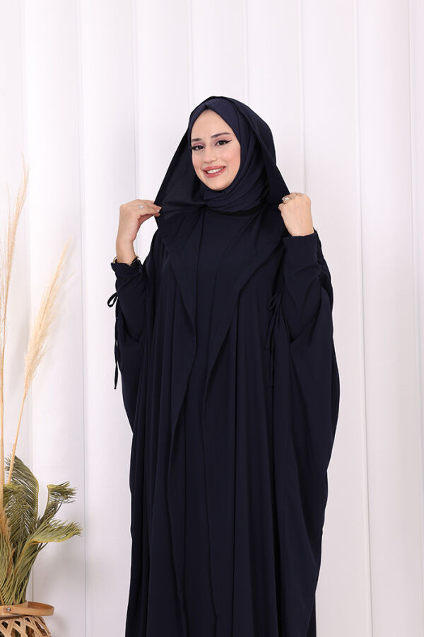 Kapüşonlu Abaya ve  Elbise İkili Takım 70013 Lacivert - 7