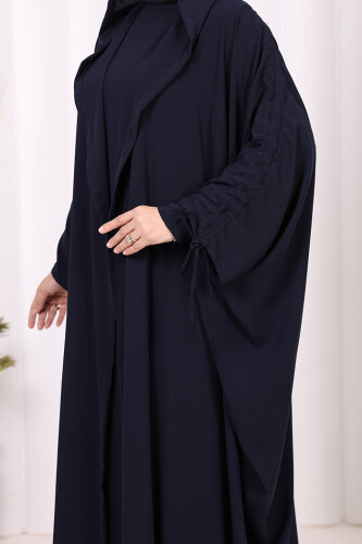 Kapüşonlu Abaya ve  Elbise İkili Takım 70013 Lacivert - 8