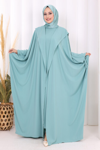Kapüşonlu Abaya ve  Elbise İkili Takım 70013 Mint