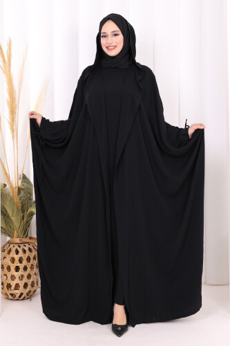 Kapüşonlu Abaya ve Elbise İkili Takım 70013 Siyah - Bym Fashion