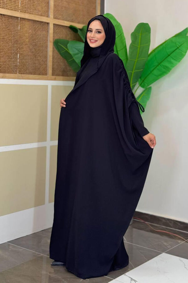 Kapüşonlu Abaya ve Elbise İkili Takım 70013 Siyah - 3