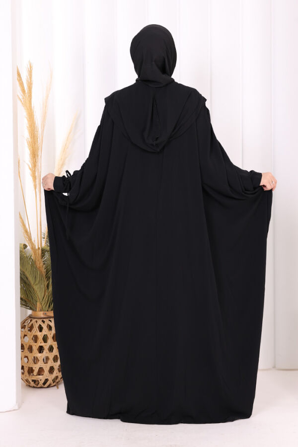 Kapüşonlu Abaya ve  Elbise İkili Takım 70013 Siyah - 4