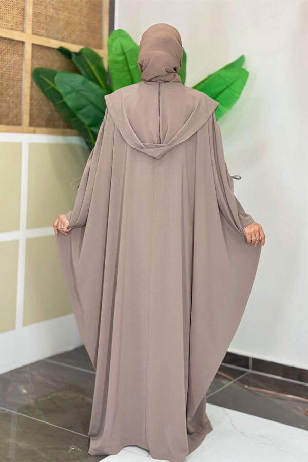 Kapüşonlu Abaya ve Elbise İkili Takım 70013 Vizon - 2
