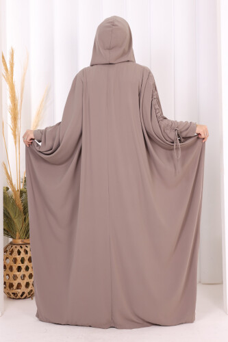 Kapüşonlu Abaya ve  Elbise İkili Takım 70013 Vizon - 3