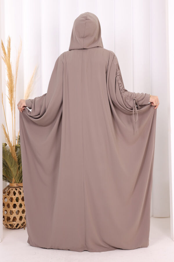 Kapüşonlu Abaya ve  Elbise İkili Takım 70013 Vizon - 3