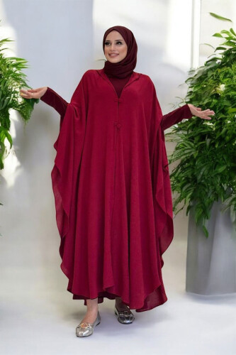 Kapüşonlu Ayrobin Pelerin 70021 Bordo 
