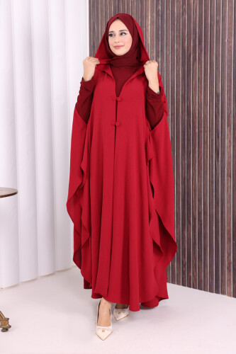 Kapüşonlu Ayrobin Pelerin 70021 Bordo - 2