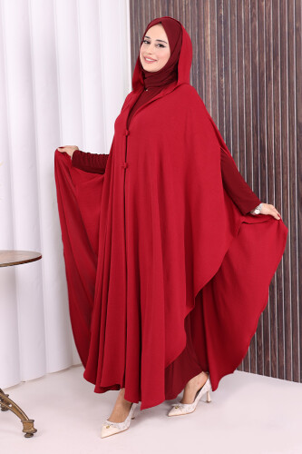 Kapüşonlu Ayrobin Pelerin 70021 Bordo - 3
