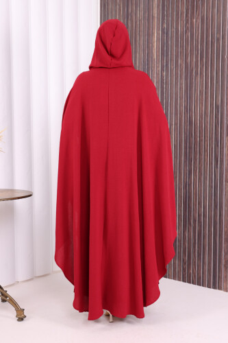 Kapüşonlu Ayrobin Pelerin 70021 Bordo - 4