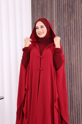 Kapüşonlu Ayrobin Pelerin 70021 Bordo - 5