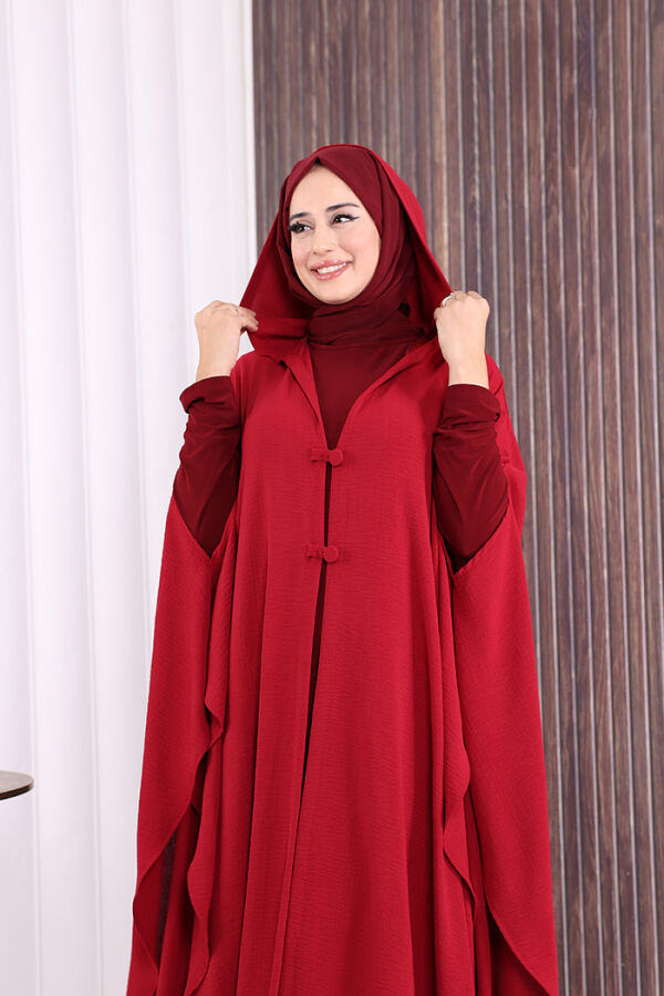 Kapüşonlu Ayrobin Pelerin 70021 Bordo - 5