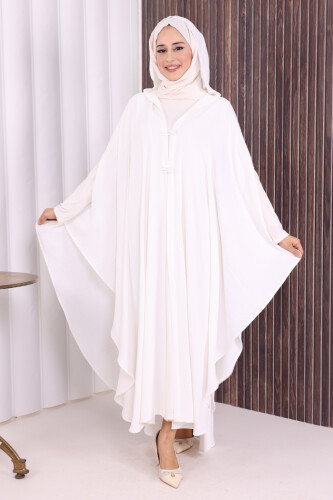 Kapüşonlu Ayrobin Pelerin 70021 Ekru - 2