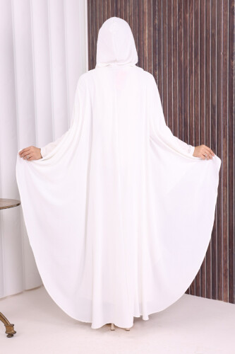 Kapüşonlu Ayrobin Pelerin 70021 Ekru - 5