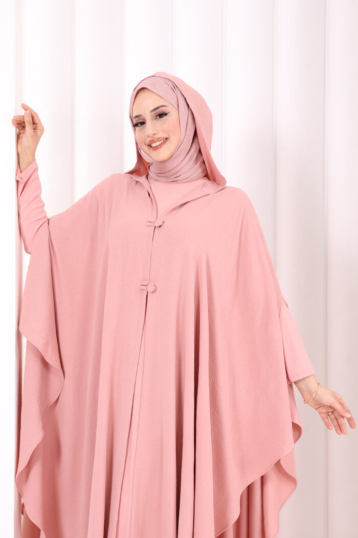 Kapüşonlu Ayrobin Pelerin 70021 Gül Kurusu - 5