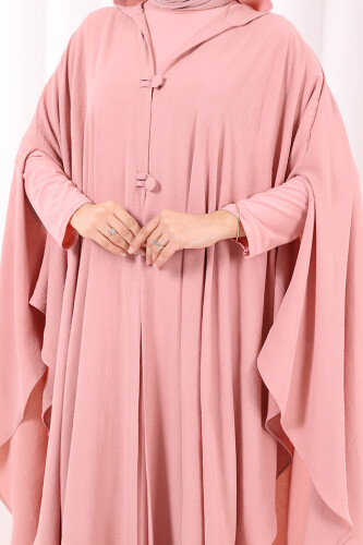 Kapüşonlu Ayrobin Pelerin 70021 Gül Kurusu - 6