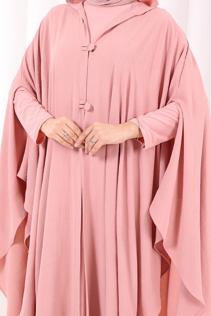 Kapüşonlu Ayrobin Pelerin 70021 Gül Kurusu - 6