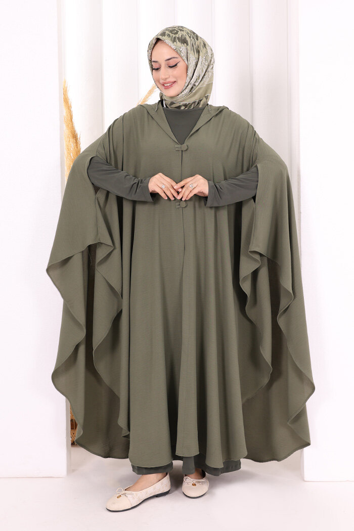 Kapüşonlu Ayrobin Pelerin 70021 Haki - 1