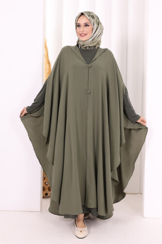 Kapüşonlu Ayrobin Pelerin 70021 Haki - 2