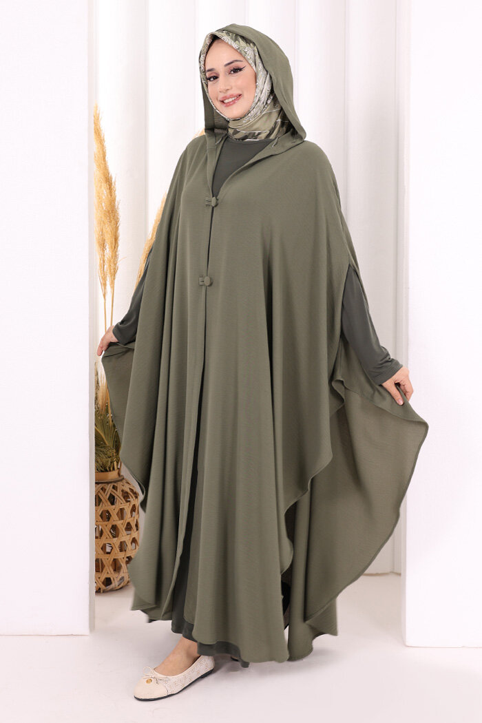 Kapüşonlu Ayrobin Pelerin 70021 Haki - 3