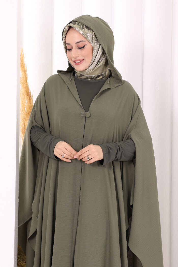 Kapüşonlu Ayrobin Pelerin 70021 Haki - 5