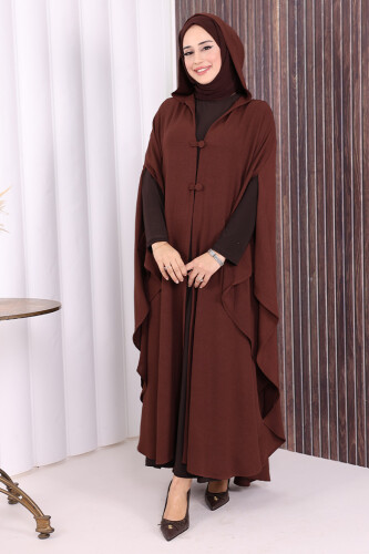 Kapüşonlu Ayrobin Pelerin 70021 Kahverengi - 2