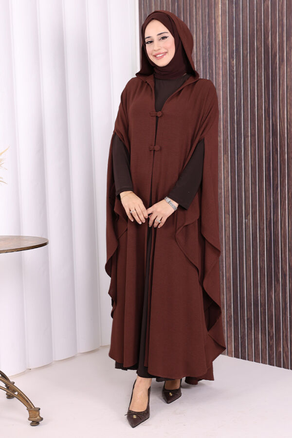 Kapüşonlu Ayrobin Pelerin 70021 Kahverengi - 2