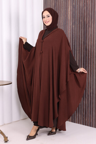 Kapüşonlu Ayrobin Pelerin 70021 Kahverengi - 3