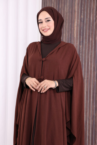 Kapüşonlu Ayrobin Pelerin 70021 Kahverengi - 4