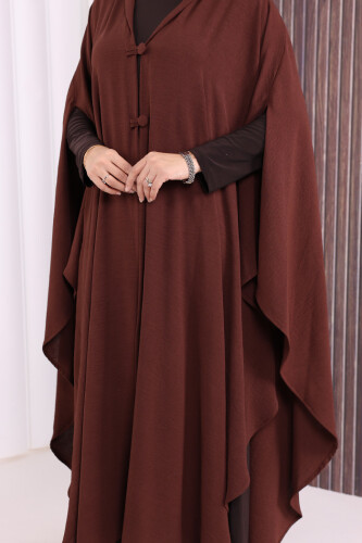 Kapüşonlu Ayrobin Pelerin 70021 Kahverengi - 5