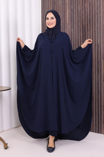 Kapüşonlu Ayrobin Pelerin 70021 Lacivert - Bym Fashion