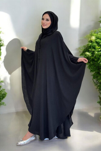 Kapüşonlu Ayrobin Pelerin 70021 Siyah - 3