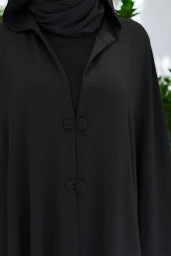 Kapüşonlu Ayrobin Pelerin 70021 Siyah - 4