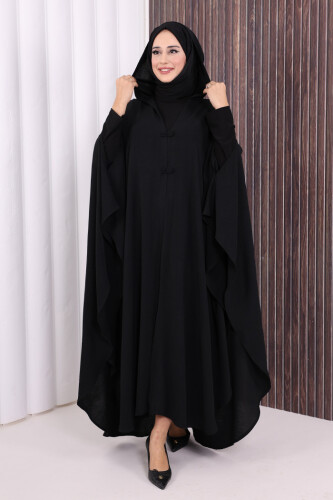 Kapüşonlu Ayrobin Pelerin 70021 Siyah - Bym Fashion