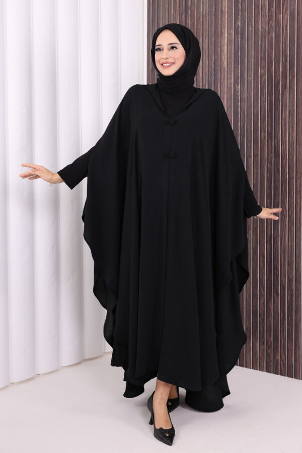 Kapüşonlu Ayrobin Pelerin 70021 Siyah - 2