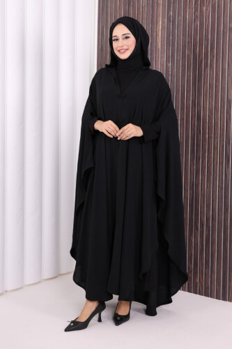 Kapüşonlu Ayrobin Pelerin 70021 Siyah - 3