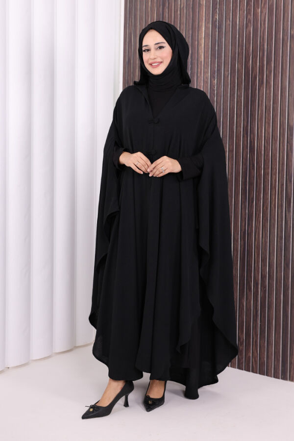 Kapüşonlu Ayrobin Pelerin 70021 Siyah - 3