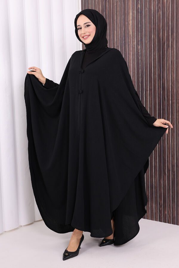 Kapüşonlu Ayrobin Pelerin 70021 Siyah - 4