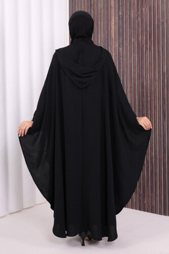 Kapüşonlu Ayrobin Pelerin 70021 Siyah - 5