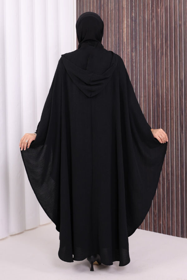 Kapüşonlu Ayrobin Pelerin 70021 Siyah - 5