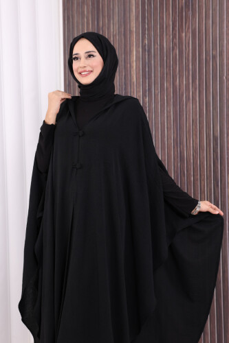 Kapüşonlu Ayrobin Pelerin 70021 Siyah - 6