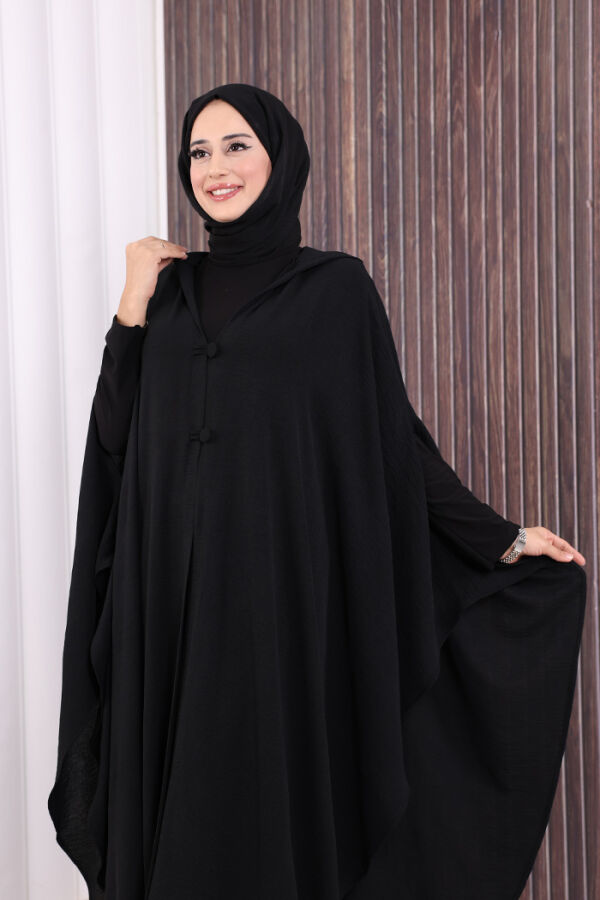 Kapüşonlu Ayrobin Pelerin 70021 Siyah - 6