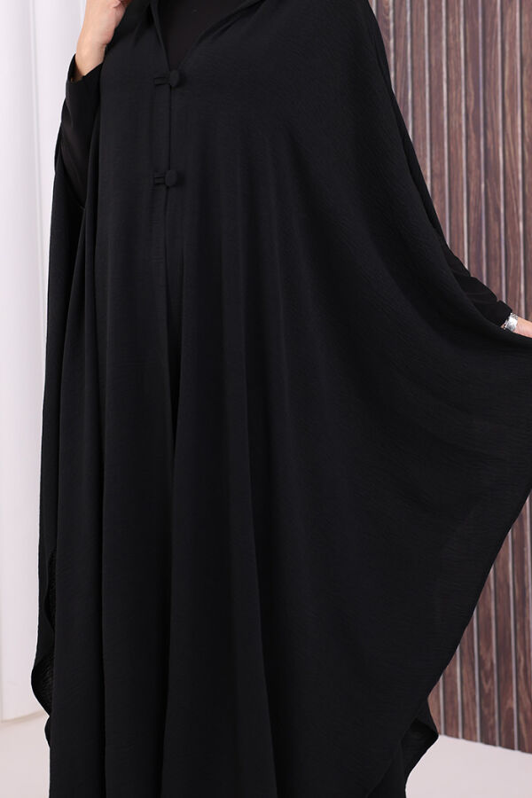 Kapüşonlu Ayrobin Pelerin 70021 Siyah - 7