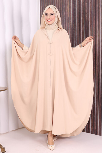 Kapüşonlu Ayrobin Pelerin 70021 Taş - Bym Fashion