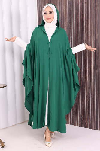 Kapüşonlu Ayrobin Pelerin 70021 Zümrüt - Bym Fashion