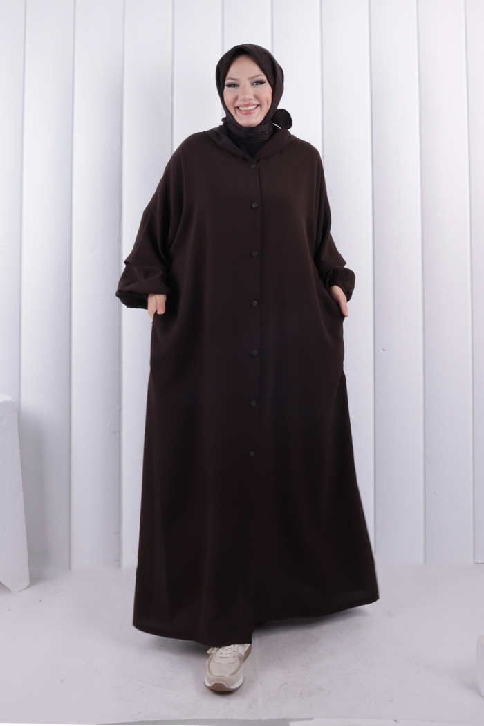 Kapüşonlu Çıtçıtlı Kap 1219 Kahverengi - 1