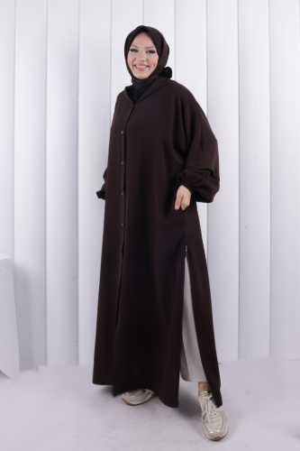 Kapüşonlu Çıtçıtlı Kap 1219 Kahverengi - 2